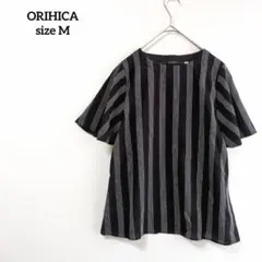 オリヒカ トップス ブラック ストライプ柄 半袖 フレアスリーブ t4456