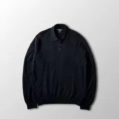 カシミヤ 100% ニットポロ 長袖 ブラック XL 黒 古着 カシミア