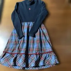 55 ネイビー チェック柄 ワンピース 130cm