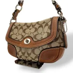 美品 COACH コーチ ターンロック シグネチャー ショルダーバッグ ブラウン