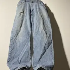 お*眉様 ラングラー ワイド デニムパンツ W38 ライトブルー フェード 襤褸