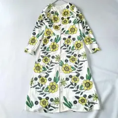 グレースコンチネンタル 花柄刺繍 コットン 長袖シャツワンピース 前開き S