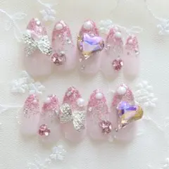 現品❤大きめビジュー 量産型 フレンチガーリー 韓国 ワンホン ネイルチップ