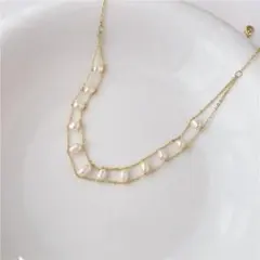 ダブルチェーンチョーカーネックレス 淡水パール 韓国 rn003c001