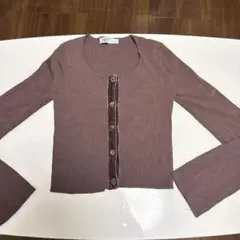 ZARA リブ編みブラウンカーディガン S