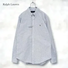 美品 ラルフローレン 現行 オックス BDシャツ タッターソール 白×ブルー M