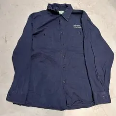 ARAMARK ビンテージ 90s 長袖 ワークシャツ L 企業 ロゴ 刺繍 紺