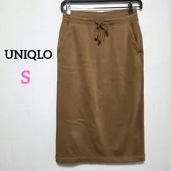 1764 ユニクロ ボアスウェットスカート タイト バックスリット【S】ブラウン