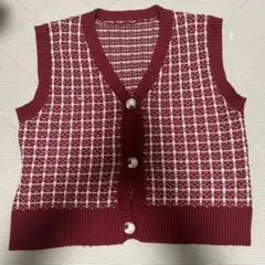 赤色ニットベスト　ビスチェ　トップス