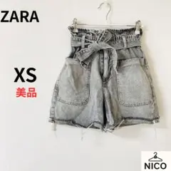 ザラ デニムショートパンツ EUR32 グレー ケミカルウォッシュ ハイウエスト