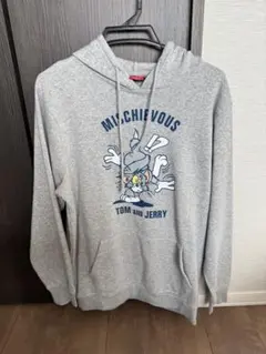 [まとめて購入で更に割引可能]トムとジェリー フード付きパーカー グレー