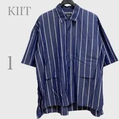 キート　ストライプ半袖コットンシャツ　サイドスリット　ブルー　Ｓ　カジュアルのサムネイル