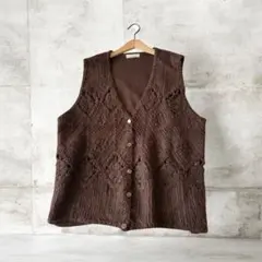 vintageヴィンテージ古着レトロflowerモチーフ花刺繍ニットベスト