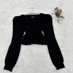 【極美品】MEISM メイズム シャーリング ショート丈パフスリーブトップス 黒