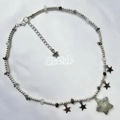 No.049 ♡ ハンドメイド ビーズネックレス スター グレー