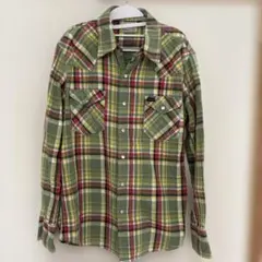 緑系チェック柄 長袖ネルシャツ