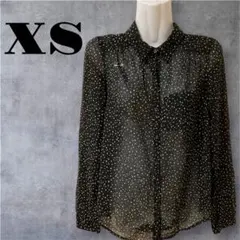 透け感 上品 ブラック ドット 長袖 シアー ブラウス XSサイズ 大人可愛い