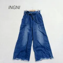 イング リボンベルト フリンジデニム ワイドパンツ M インディゴ ウエストゴム