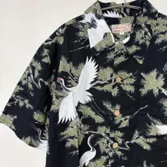 極美品】 Pagong アロハシャツ 松鶴 菊 総柄 シルク ブラック LL