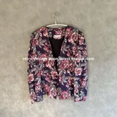 昭和レトロ花柄ブラウス　レトロシルエット　デザイン古着　ヴィンテージシャツ　バラ