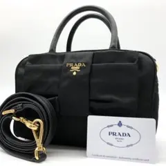 ✨美品✨プラダ ショルダーバッグ ミニ 2way メタルロゴ リボン ナイロン
