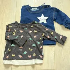 恐竜柄ダークグレー長袖Tシャツ　2枚セット　80センチ