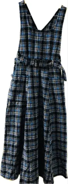 ジャンスカ　ジャンパースカート　ロング　ワンピース　ネイビー　ブルー　チェック柄