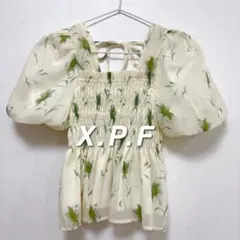 X.P.F シフォンブラウス アイボリー 花柄 パフスリーブ レディース