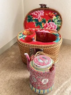 中国　景徳鎮　中国茶器　籠セット