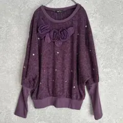【A&Gファッション】XLサイズ＊ロンT＊ドルマンスリーブニット＊お花モチーフ