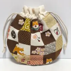 おさんぽ日和わんこ　 ミニ まんまる 巾着　ハンドメイド