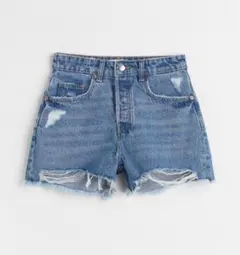 新品NEW☆H＆M デニム ショーパン ダメージ パンツ 裾フリンジ