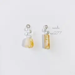 no.277天然石　ピアス　イヤリング オレンジ　イエロー　アシンメトリー
