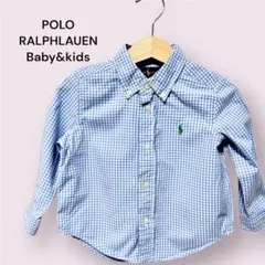 ポロラルフローレンギンガムチェック柄キッズ長袖シャツ刺繍ロゴ古着24M