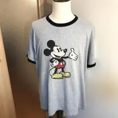 メンズ【美品 UT ディズニー】グレー 3XL ミッキー リンガー Tシャツ