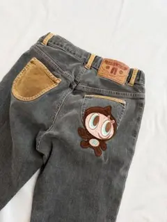 ANGEL BLUE キャラクター刺繍 デニムパンツ グレーのサムネイル