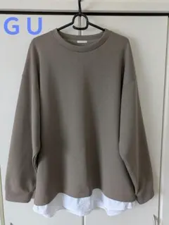 ＧＵ ベージュレイヤード　シャツコンビプルオーバー