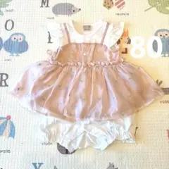 petit main 花柄刺繍 ロンパース 80cm フリル ピンク 可愛い