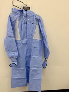 水色 ハンドカバー付 ファスナー ロング丈 レインコート フード付きLサイズ