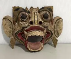 【希少・時代物】バリ島 伝統木彫り面 26cm 彩色彫刻 プリミティブアート