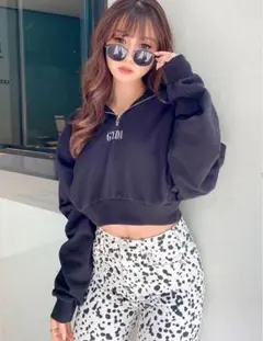 GYDA ジェイダ BIG COLLARハーフZIPショートスウェットトップス