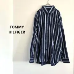 TOMMY HILFIGER ネイビー　ブルー系　ストライプ シャツ　サイズＬのサムネイル