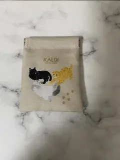 KALDI 猫柄 ミニポーチ 小物入れ ベージュ