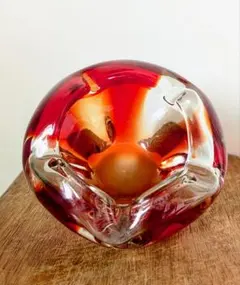 未使用！BARBINI　MURANO　ヴィンテージ　ベネチアンガラス　小物入　赤 イタリア製 ベネチアングラス パピヨン 蝶 花器 ムラノガラス