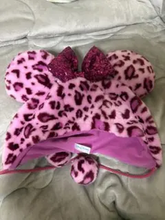 【美品】ミニーヒョウ柄ファンキャップ ピンク