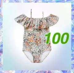 水着　100 キッズ　ワンピース　オフショルダー　花柄　スイムウェア