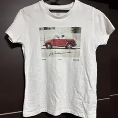 犬のドライブ フォトプリント Tシャツ ホワイト