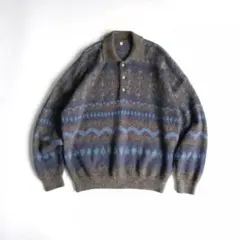 90's モヘア混紡 ニットポロシャツ L スペイン製 ユーロ古着