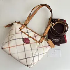 【美品】COACH コーチ 本革2wayショルダーバッグ 白系 正規保管袋付