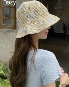 Dazy 花の刺繍付き 麦わら帽子 58cm